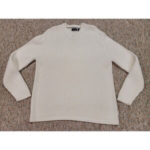 Structure Ribbed‎ V-Neck Sweater Mens XL Cream Cotton Long Sleeve Pullover